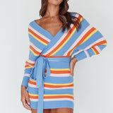 Cameo Batwing Knit Dress Striped Blue