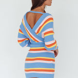 Cameo Batwing Knit Dress Striped Blue