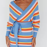 Cameo Batwing Knit Dress Striped Blue