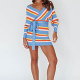 Cameo Batwing Knit Dress Striped Blue