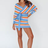 Cameo Batwing Knit Dress Striped Blue