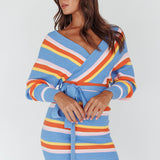 Cameo Batwing Knit Dress Striped Blue