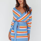 Cameo Batwing Knit Dress Striped Blue