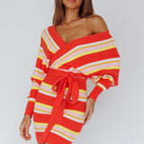Cameo Batwing Knit Dress Striped Pink
