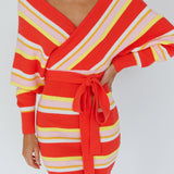 Cameo Batwing Knit Dress Striped Pink
