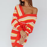 Cameo Batwing Knit Dress Striped Pink