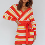Cameo Batwing Knit Dress Striped Pink