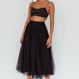 Jasmine Organza Mesh Elasticated Waist Midi Skirt Black