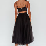 Jasmine Organza Mesh Elasticated Waist Midi Skirt Black