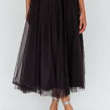 Jasmine Organza Mesh Elasticated Waist Midi Skirt Black