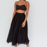 Jasmine Organza Mesh Elasticated Waist Midi Skirt Black