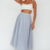 Jasmine Organza Mesh Elasticated Waist Midi Skirt Blue