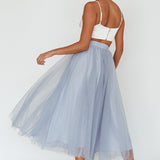 Jasmine Organza Mesh Elasticated Waist Midi Skirt Blue