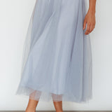 Jasmine Organza Mesh Elasticated Waist Midi Skirt Blue