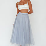 Jasmine Organza Mesh Elasticated Waist Midi Skirt Blue