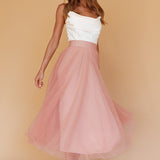 Jasmine Organza Mesh Elasticated Waist Midi Skirt Lipstick