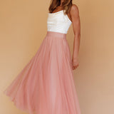 Jasmine Organza Mesh Elasticated Waist Midi Skirt Lipstick