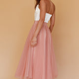 Jasmine Organza Mesh Elasticated Waist Midi Skirt Lipstick