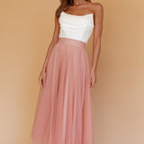 Jasmine Organza Mesh Elasticated Waist Midi Skirt Lipstick