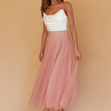 Jasmine Organza Mesh Elasticated Waist Midi Skirt Lipstick