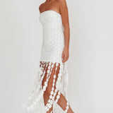 Elio Circle Trim Strapless Mini Dress White