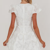 Irenna Ruffle Sleeve V-Neck Mini Dress Textured White