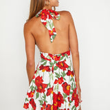 Ariana Halterneck Mini Dress Floral White/Red