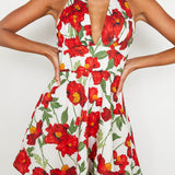 Ariana Halterneck Mini Dress Floral White/Red