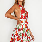 Ariana Halterneck Mini Dress Floral White/Red