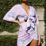 Rivera Tied Bust Cut-Out Dress Floral Pink
