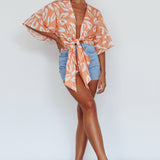 Rivera Deep-V Waist-Tie Top Leaves Mango