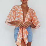 Rivera Deep-V Waist-Tie Top Leaves Mango