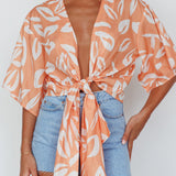 Rivera Deep-V Waist-Tie Top Leaves Mango