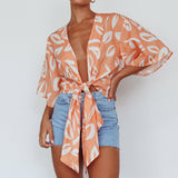 Rivera Deep-V Waist-Tie Top Leaves Mango