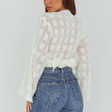 Rivera Deep-V Waist-Tie Top Crochet White