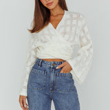 Rivera Deep-V Waist-Tie Top Crochet White