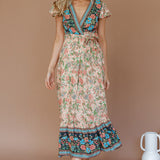 Mayan Angel Sleeve Wrap Midi Dress Floral Nude