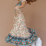 Mayan Angel Sleeve Wrap Midi Dress Floral Nude