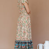 Mayan Angel Sleeve Wrap Midi Dress Floral Nude