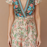 Mayan Angel Sleeve Wrap Midi Dress Floral Nude