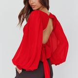 Romance Novel Sweetheart Neckline Open Back Top Red