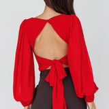 Romance Novel Sweetheart Neckline Open Back Top Red
