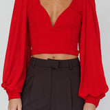Romance Novel Sweetheart Neckline Open Back Top Red
