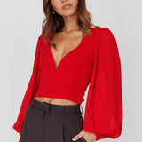 Romance Novel Sweetheart Neckline Open Back Top Red