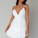 Mercy Surplice Neckline Accordion Pleat Dress White