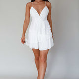 Mercy Surplice Neckline Accordion Pleat Dress White