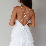Mercy Surplice Neckline Accordion Pleat Dress White