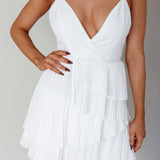Mercy Surplice Neckline Accordion Pleat Dress White