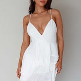 Mercy Surplice Neckline Accordion Pleat Dress White