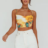 Show Me Love Cowl Neck Tied Back Crop Top Tie-Dye Yellow